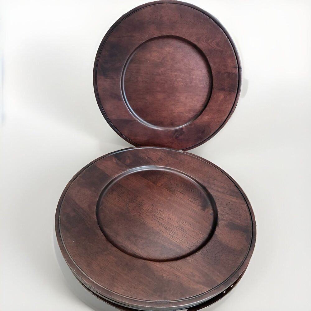 Pier 1 Walnut Wooden Charger  14.5” Set Of 4 Dark Brown For 9” Plate